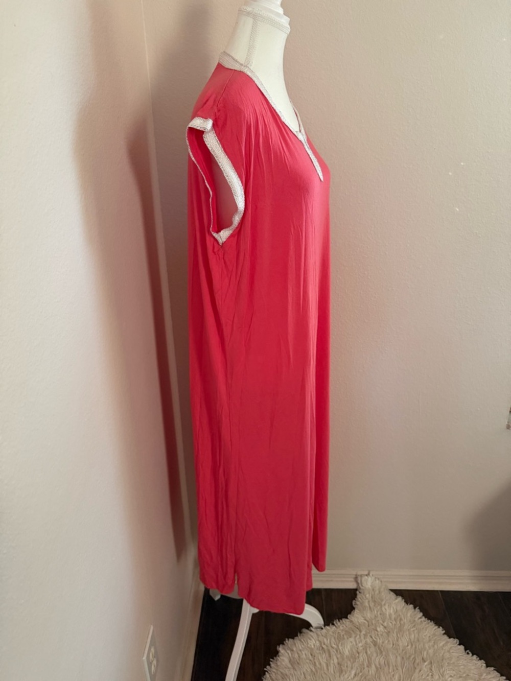 Luxury Moroccan Farasha Kaftan 2-Piece Set – Coral Red Embroidered Dress - Picture 14 of 14